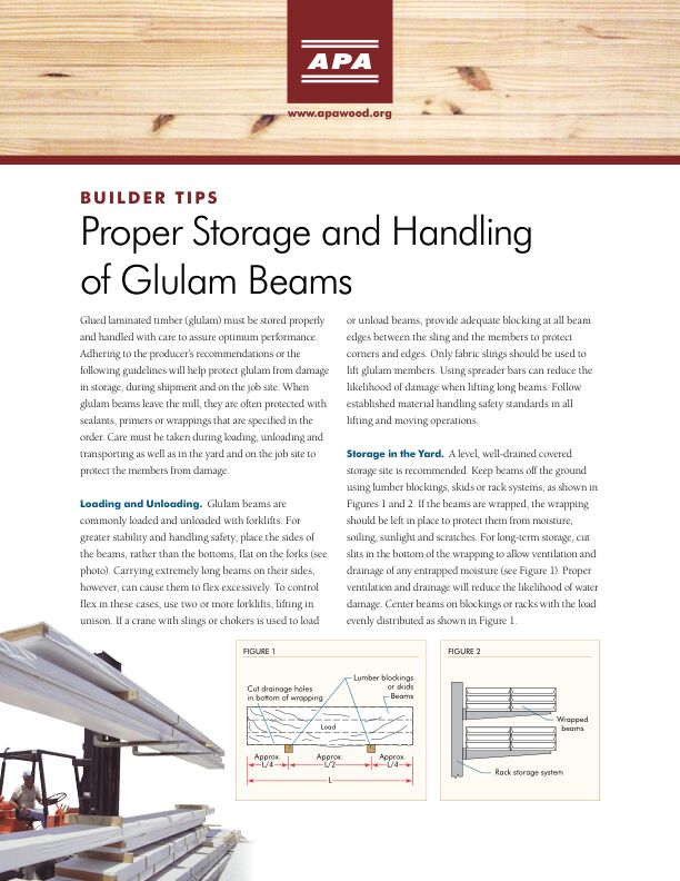Builder Tips: Proper Storage and Handling of Glulam Beams (R540)

Recommendations for storage and handling of glulam beams.	

4/1/2019