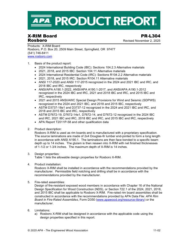 Product Report PR-L304:
Rosboro - X-RIM Board.
November 2, 2025.