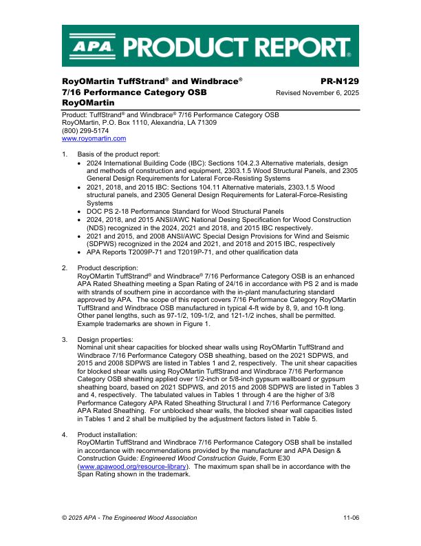 Product Report PR-N129:
RoyOMartin - OSB. November 6, 2025.