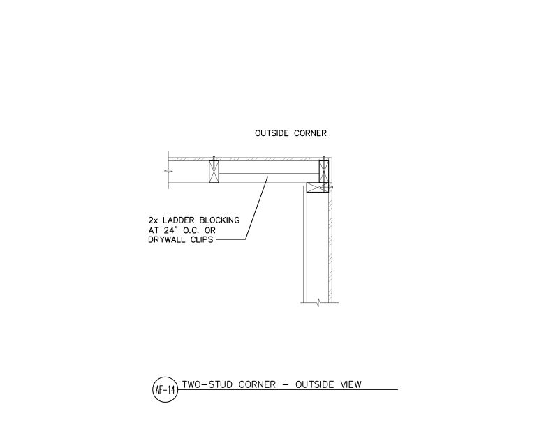 Two-Stud Corner – Outside Corner View (DT-AF-14)