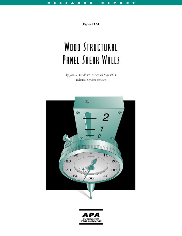 Research Report 154: Structural Panel Shear Walls (Q260)

Includes tests of unblocked, stapled and metal-framed shear walls, and a summary of previous shear wall tests. Revised July 1999.
