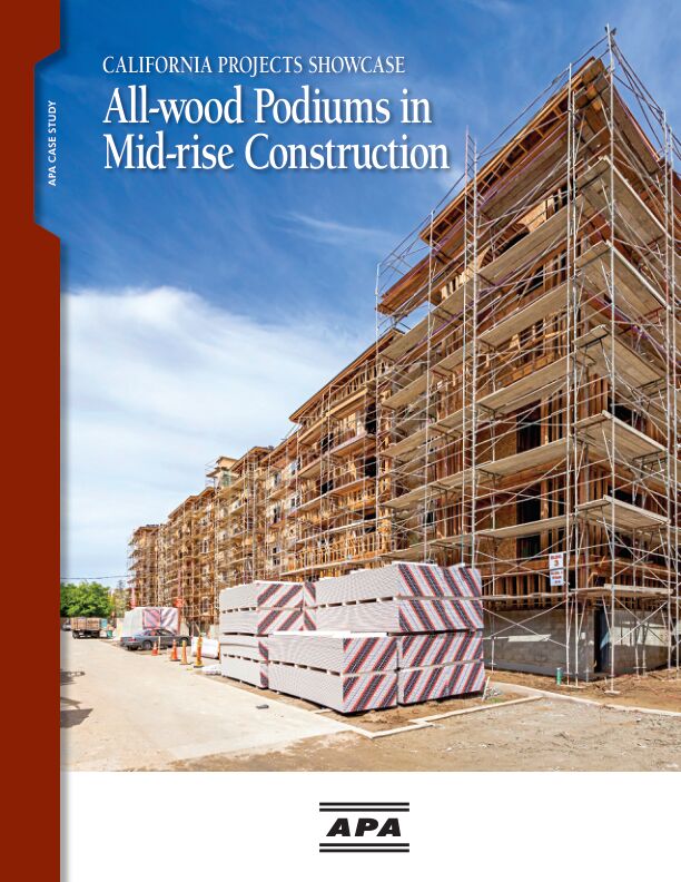 Case Study: California Projects Showcase All-wood Podiums in Mid-Rise Construction - Oceano Luxury Apartment Complex in Woodland Hills, California and Galt Place Seniors' Apartment Complex in Galt, California (N110)

Features two mid-rise construction projects in California and shows how the benefits of building an all-wood podium structure outweigh the challenges. Includes project summaries, design challenges and solutions, and highlights the economical, structural and sustainable benefits to building an all-wood podium design. Issued September 2012.