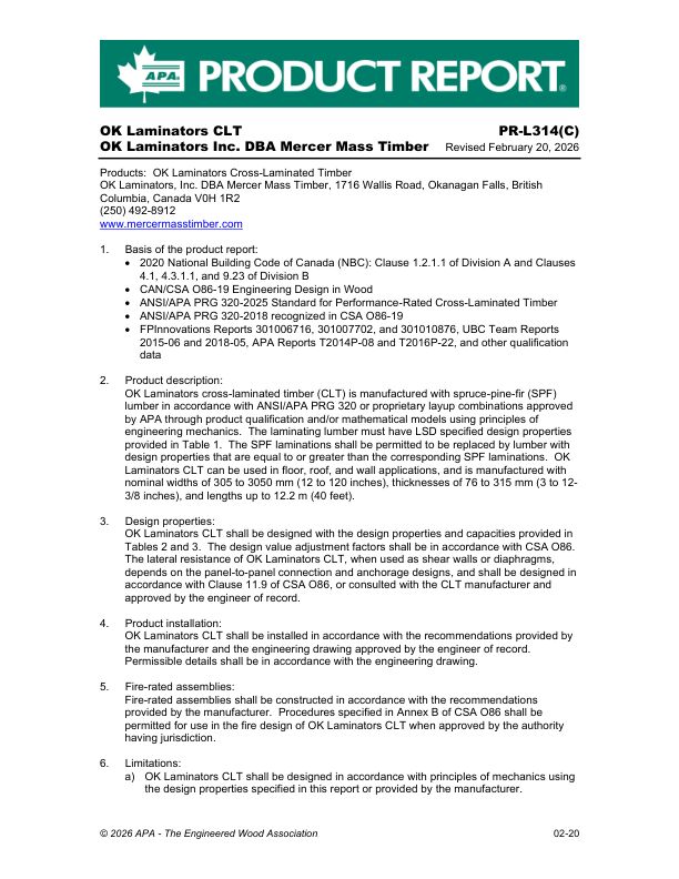 Product Report PR-L314(C):
OK Laminators - CLT. February 20, 2026.