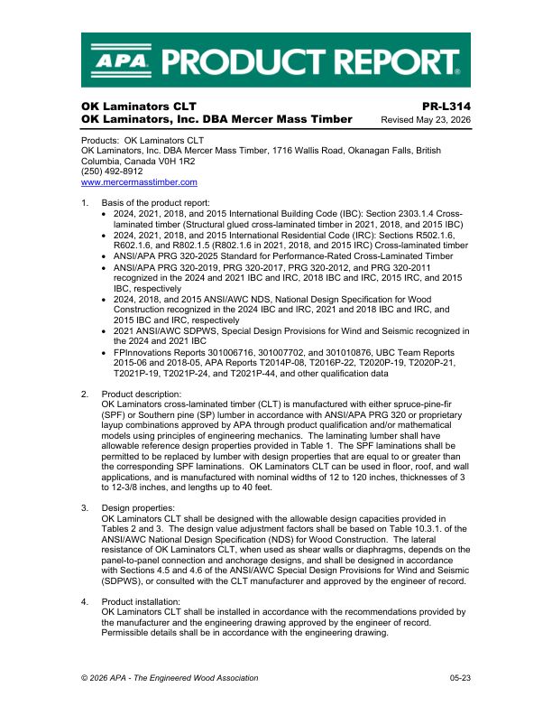 Product Report PR-L314:
OK Laminators - CLT. Revised May 23, 2026.