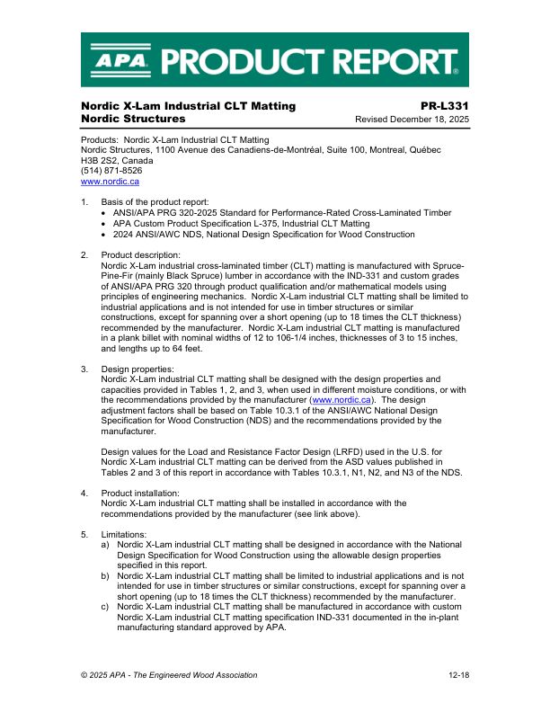 Product Report
PR-L331
Nordic Structures
CLT
December 18, 2025