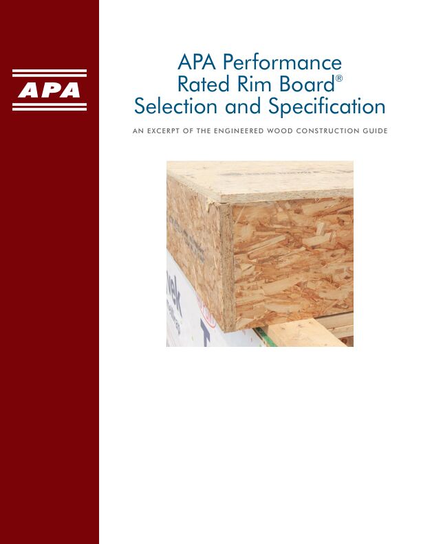 APA Engineered Wood Construction Guide (E30X-RB)

Comprehensive guide to engineered wood construction systems for both residential and commercial/industrial buildings. Includes information on plywood and oriented strand board (wood structural panels), glulam, I-joists, structural composite lumber, typical specifications and design recommendations for floor, wall and roof systems, diaphragms, shear walls, fire-rated systems and methods of finishing. Revised December 2016 (Errata 2023).