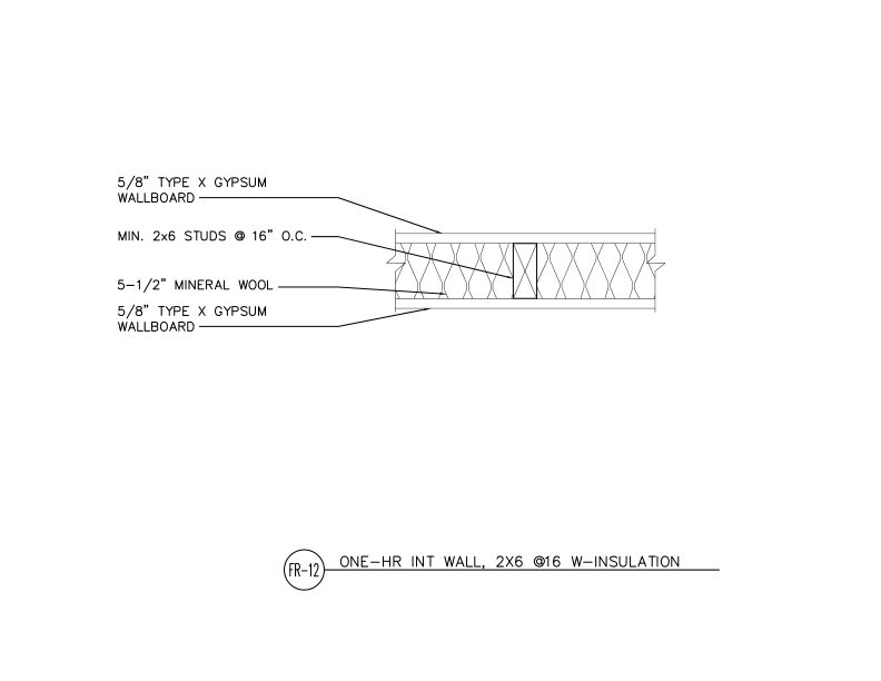 One-Hour Load-Bearing Interior Wall System, 2x6 Studs @ 16" o.c. (DT-FR-12)