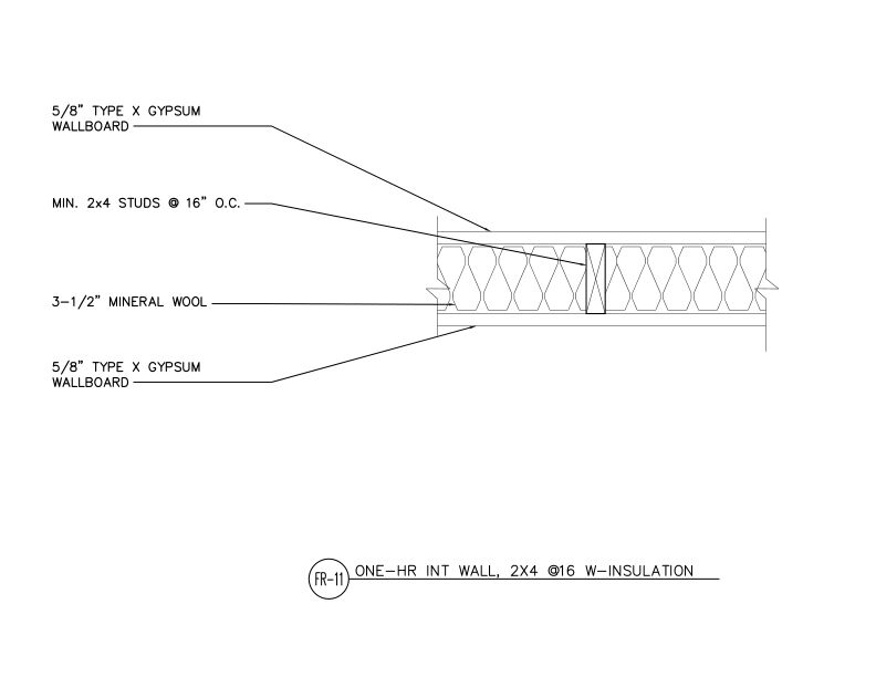 One-Hour Load-Bearing Interior Wall System, 2x4 Studs @ 16" o.c. (DT-FR-11)
