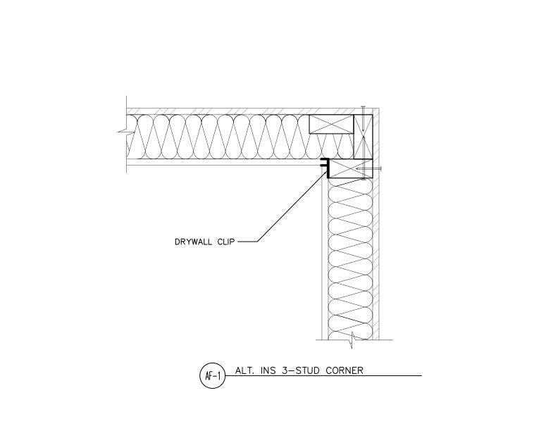 Alternate Insulated Three-Stud Corner with Drywall Clips (DT-AF-1)