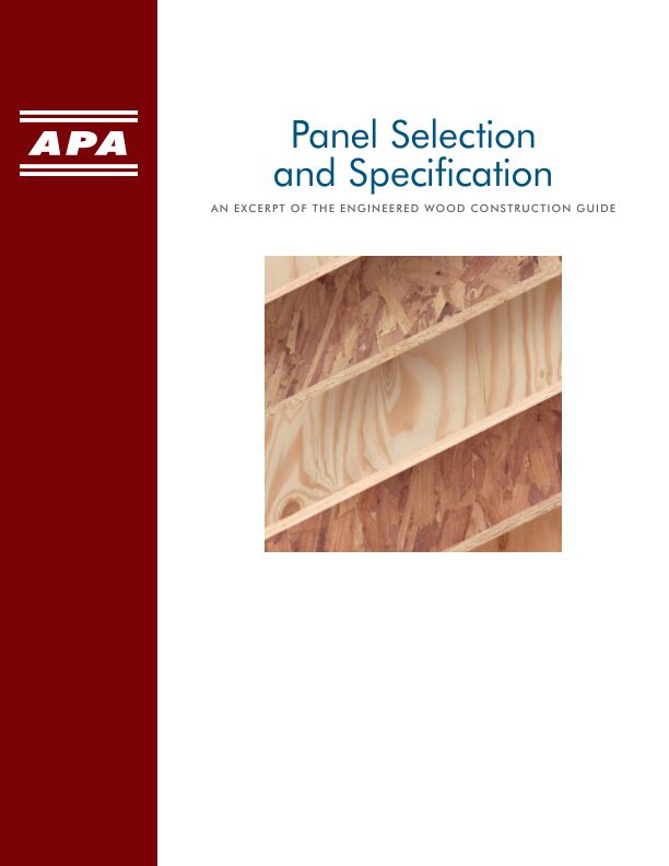 APA Engineered Wood Construction Guide (E30X-PSS)

Comprehensive guide to engineered wood construction systems for both residential and commercial/industrial buildings. Includes information on plywood and oriented strand board (wood structural panels), glulam, I-joists, structural composite lumber, typical specifications and design recommendations for floor, wall and roof systems, diaphragms, shear walls, fire-rated systems and methods of finishing. Revised December 2016 (Errata 2023).