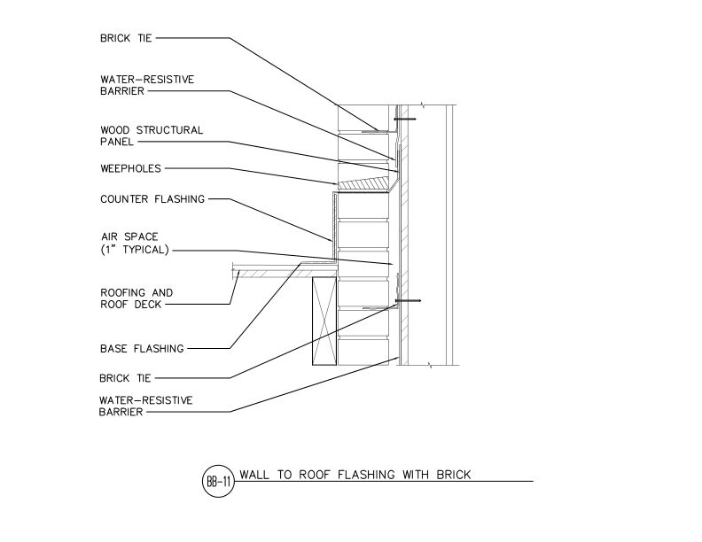 Wall to Roof Flashing—Brick Veneer (DT-BB-11)