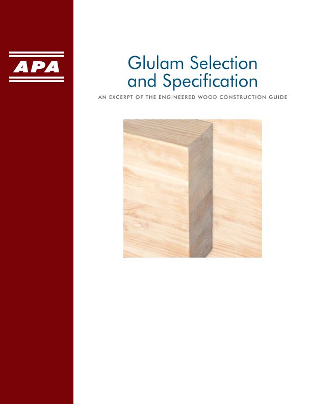 APA Engineered Wood Construction Guide (E30X-GL)

Comprehensive guide to engineered wood construction systems for both residential and commercial/industrial buildings. Includes information on plywood and oriented strand board (wood structural panels), glulam, I-joists, structural composite lumber, typical specifications and design recommendations for floor, wall and roof systems, diaphragms, shear walls, fire-rated systems and methods of finishing. Revised December 2016 (Errata 2023).