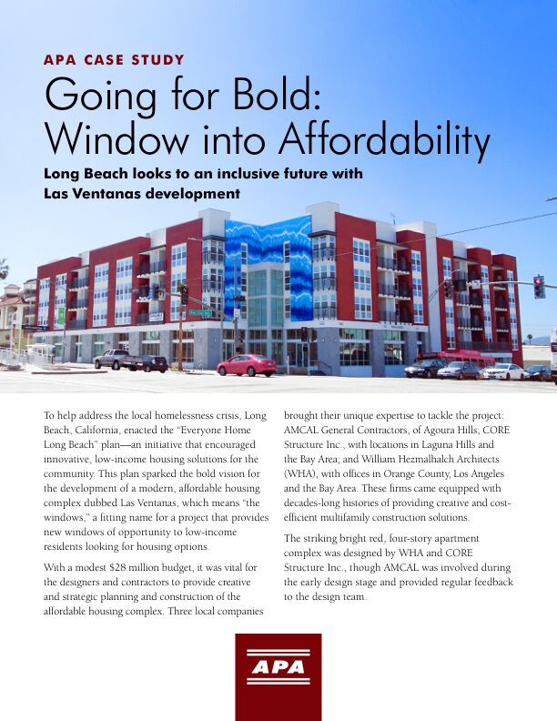 Case Study: Going for Bold: Window into Affordability - Las Ventanas Multi-Family Development in Long Beach, California (X170)

This modern, affordable housing complex in Long Beach, CA, Las Ventanas, was developed in answer to the "Everyone Home Long Beach" initiative encouraging innovative, low-income housing solutions for the community. Issued April 2021.
